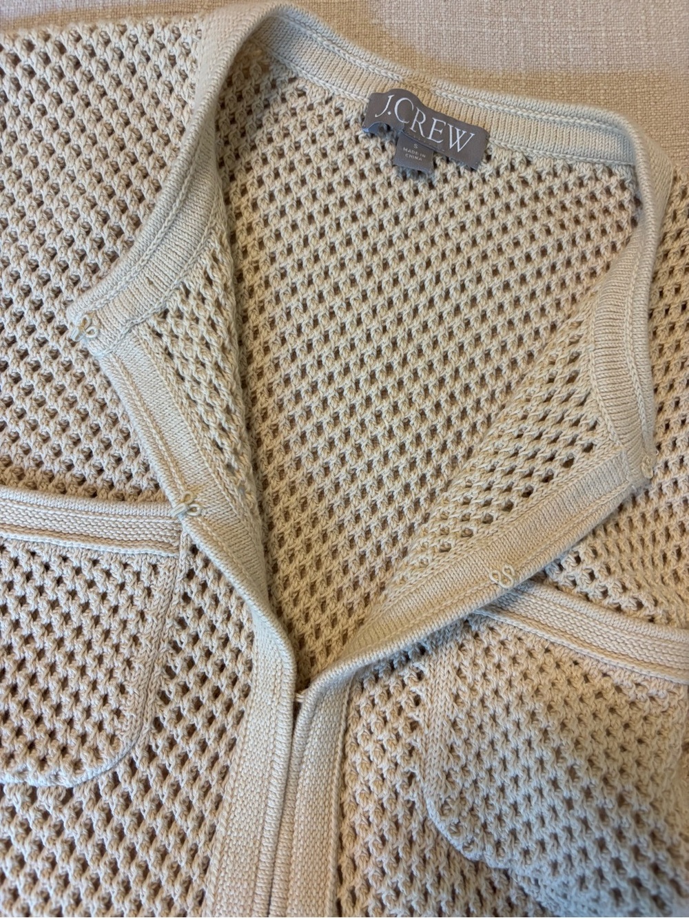 J. Crew Open Pointelle-Stitch Cardigan, size Small in color Warm Sesame. - Picture 7 of 7